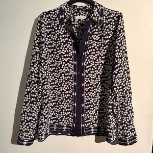 Equipment Femme Small 100% Silk Button Down Heart Blue Quiet Luxury Girly